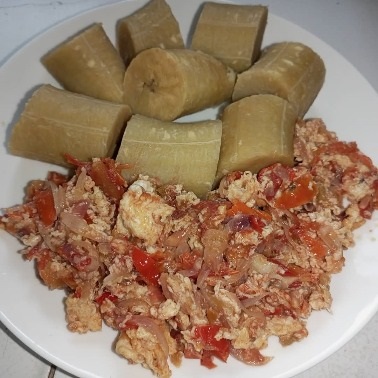 Boiled Plantain with Egg Sauce